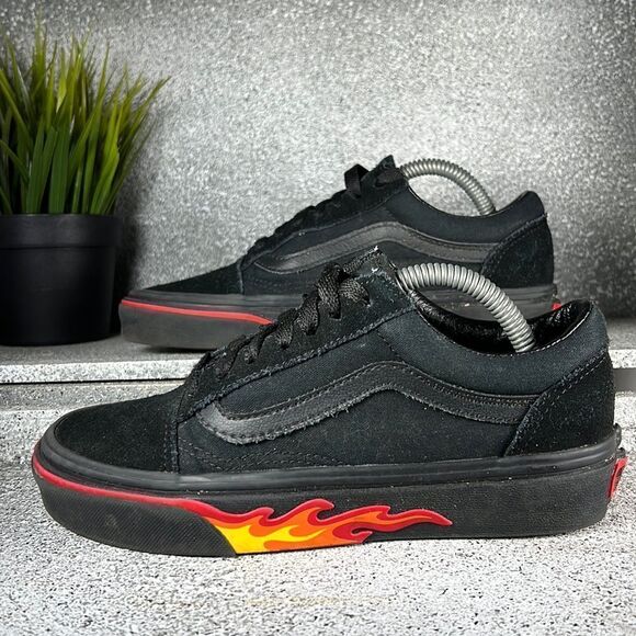 Vans Old Skool Black Flame Sneakers Shoes Size 5.5 - Picture 1 of 9